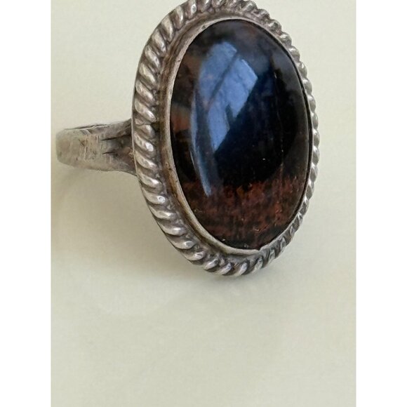 Vintage 70's Navajo Petrified Wood Sterling Ring Size 6.25 - Picture 7 of 16